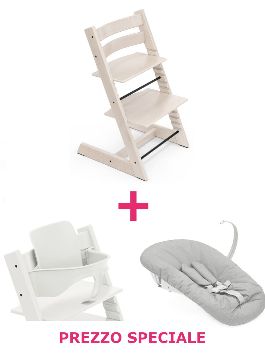 Tripp trapp sbiancato + newborn set + babyset v2 bianco a un prezzo speciale - personalizzabile - stokke®
