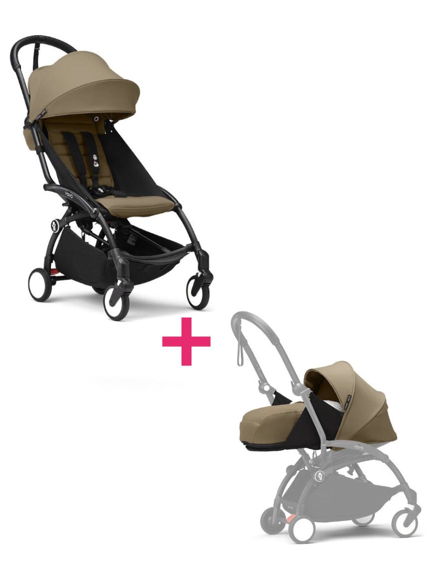 Passeggino duo con telaio yoyo³ black con seduta e navicella morbida toffee 6+ - stokke® yoyo®