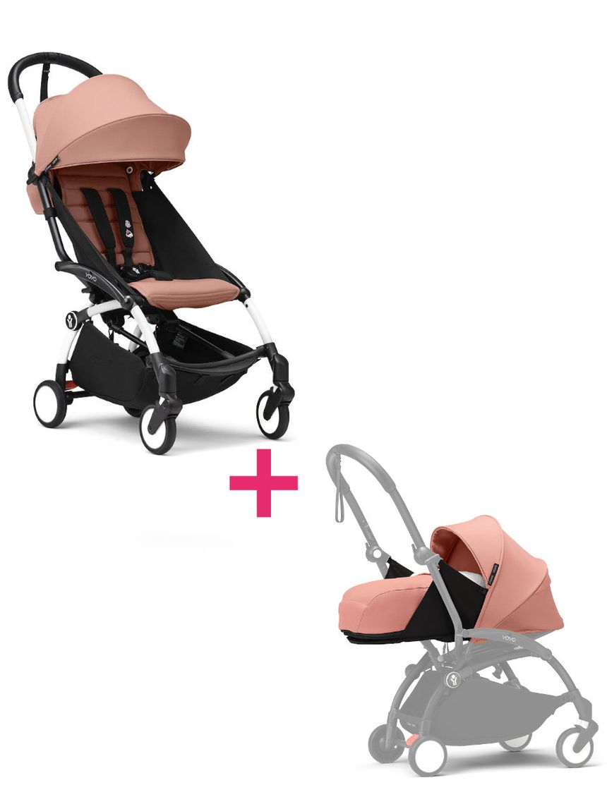 Passeggino duo con telaio yoyo³ white con seduta e navicella morbida ginger 6+ - stokke® yoyo®