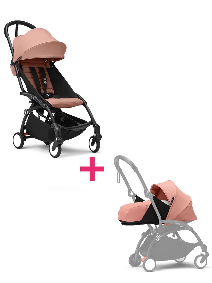 Passeggino duo con telaio yoyo³ black con seduta e navicella morbida ginger 6+ - stokke® yoyo®