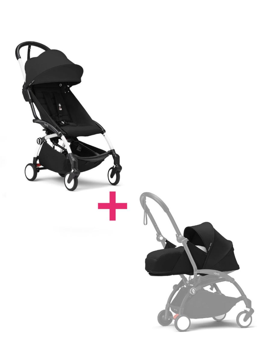 Passeggino duo con telaio yoyo³ white con seduta e navicella morbida black 6+ - stokke® yoyo®