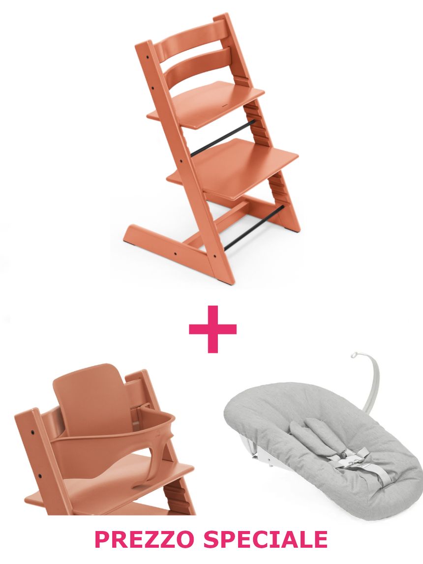 Tripp trapp terracotta + newborn set + babyset v2 terracotta a un prezzo speciale - personalizzabile - stokke®
