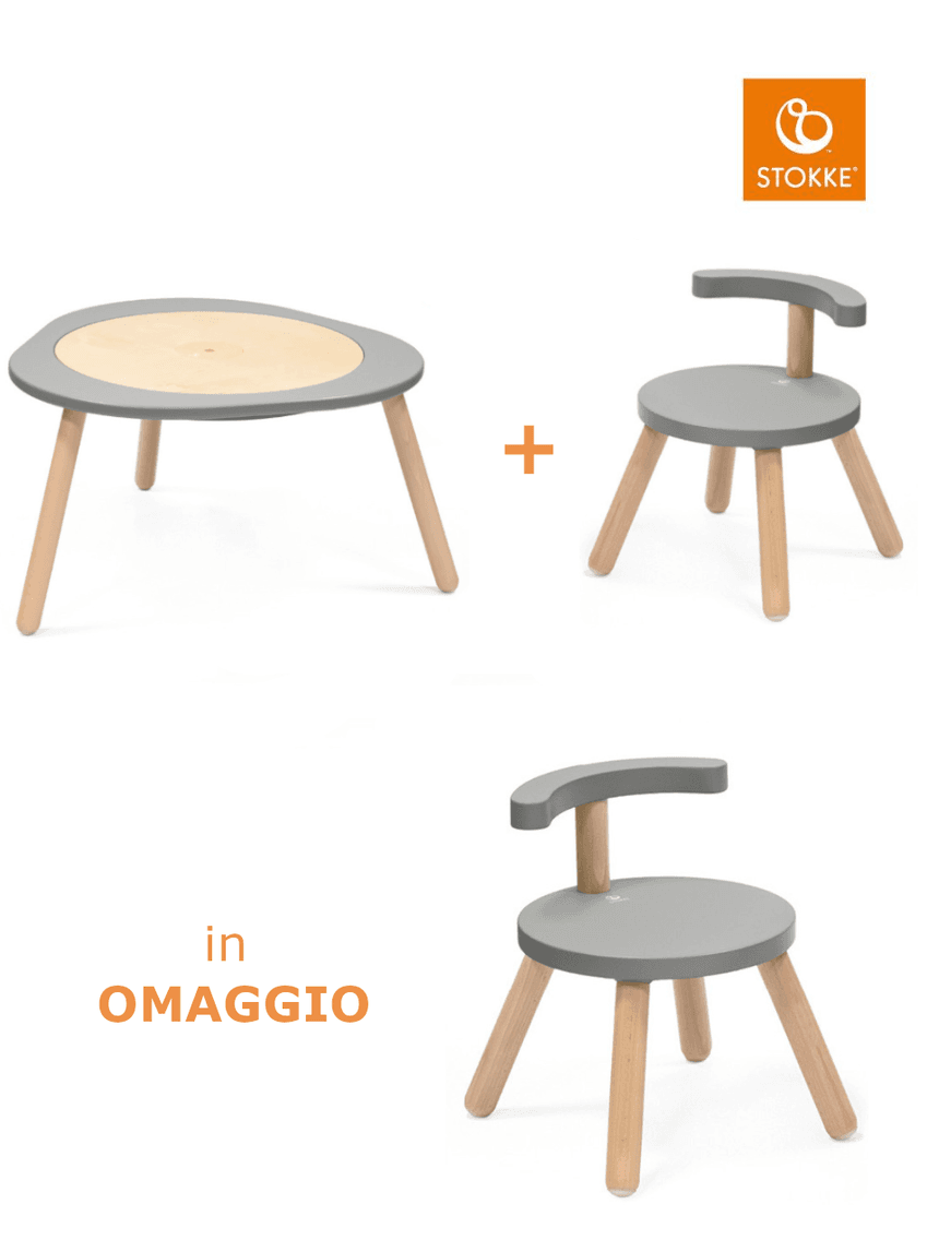 Tavolo da gioco mutable™ bundle essential grey + chair v2 grey in omaggio - stokke®