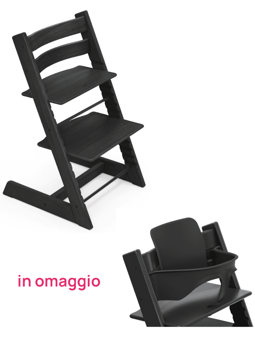 Tripp trapp rovere nero + baby set naturale v2 in omaggio - personalizzabile - stokke®