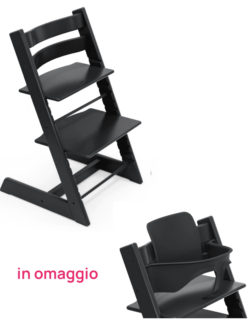 Tripp trapp nero + baby set naturale v2 in omaggio - personalizzabile - stokke®