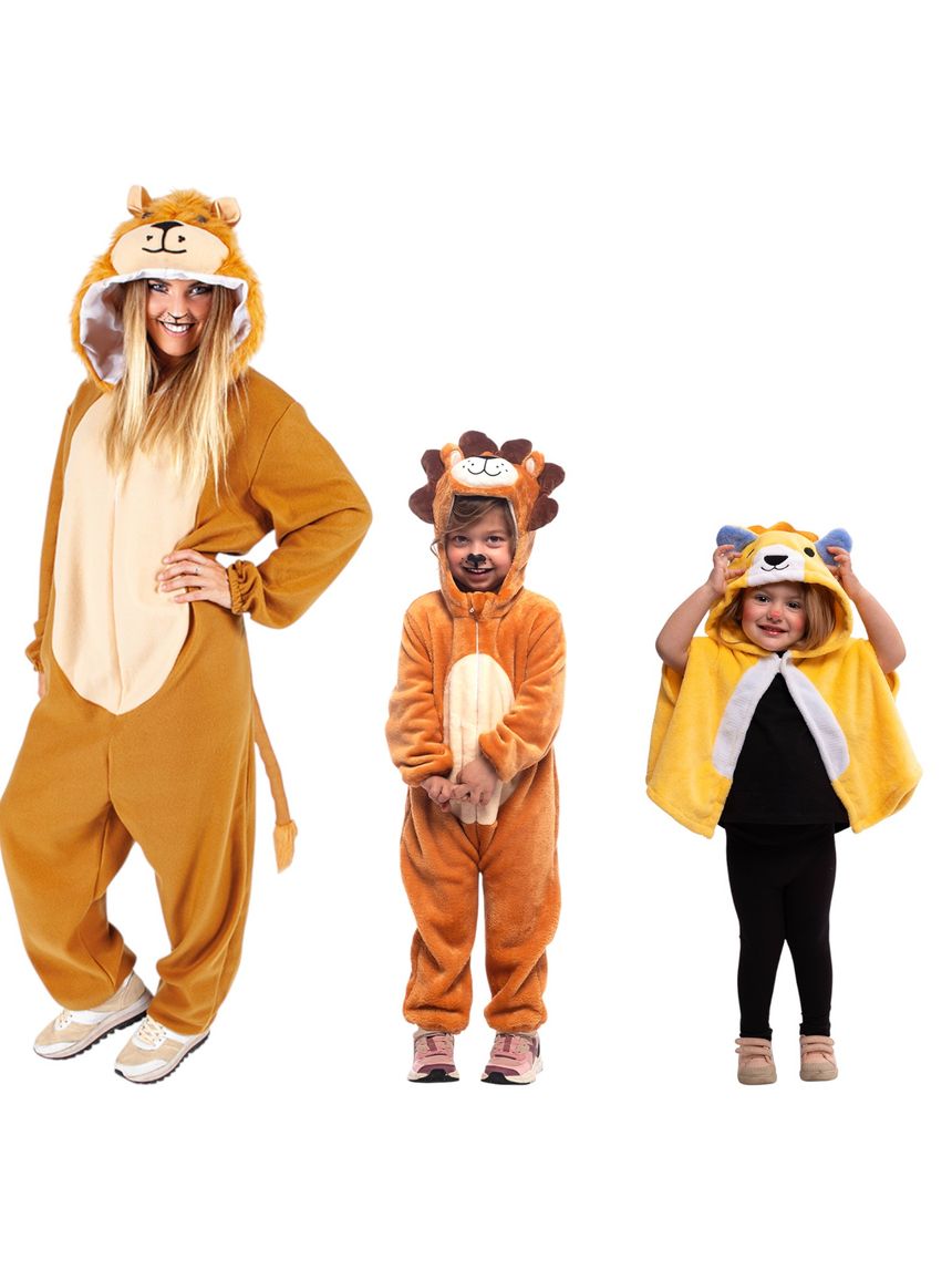 Costume famiglia: leone adulto + costume bambino + mantellina leoncino