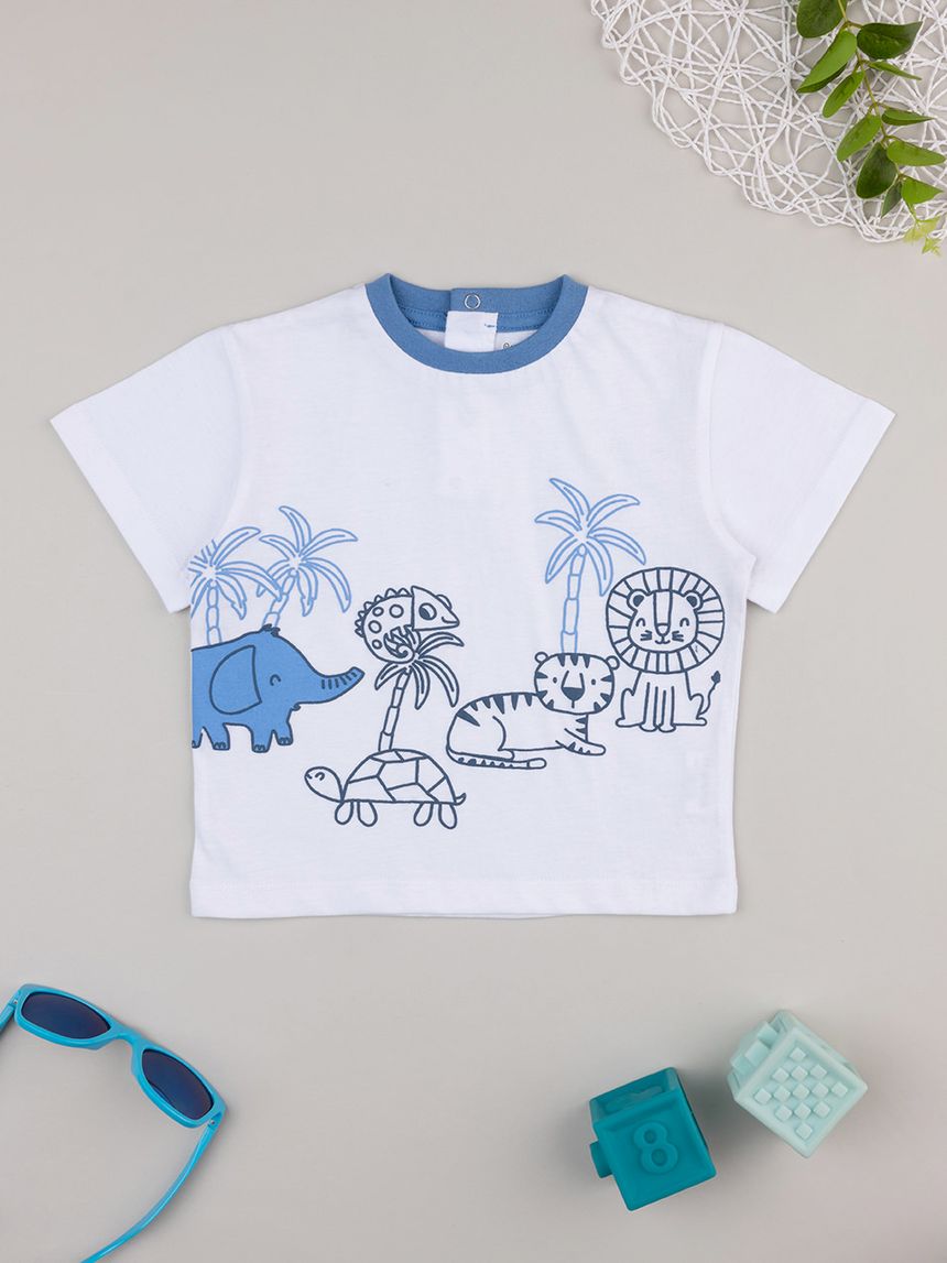 T-shirt bimbo bianco/blu savana