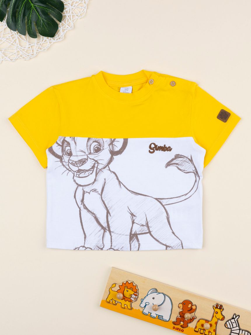 T-shirt bimbo re leone bianca/giallo