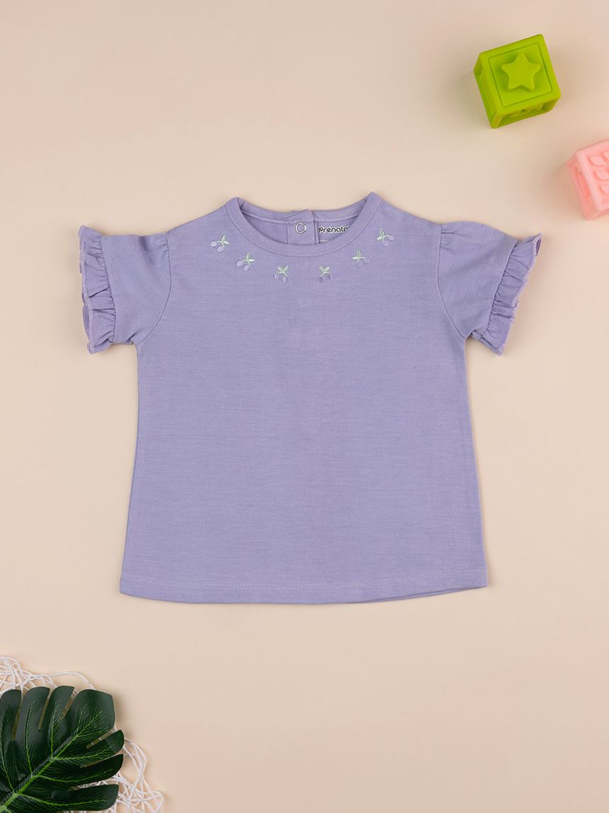 T-shirt bimba lilla ricamata