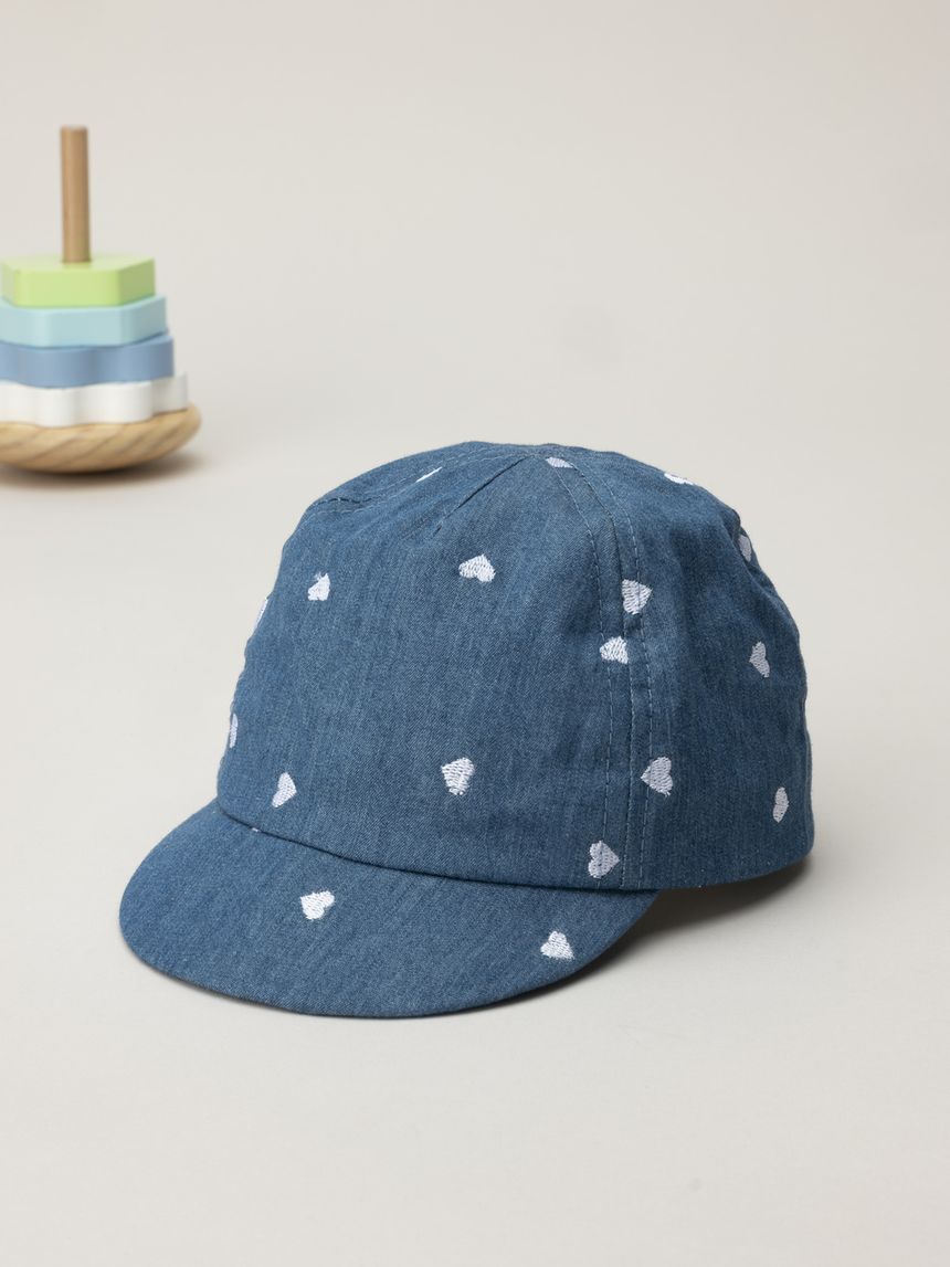 Cappello bimba denim con cuori