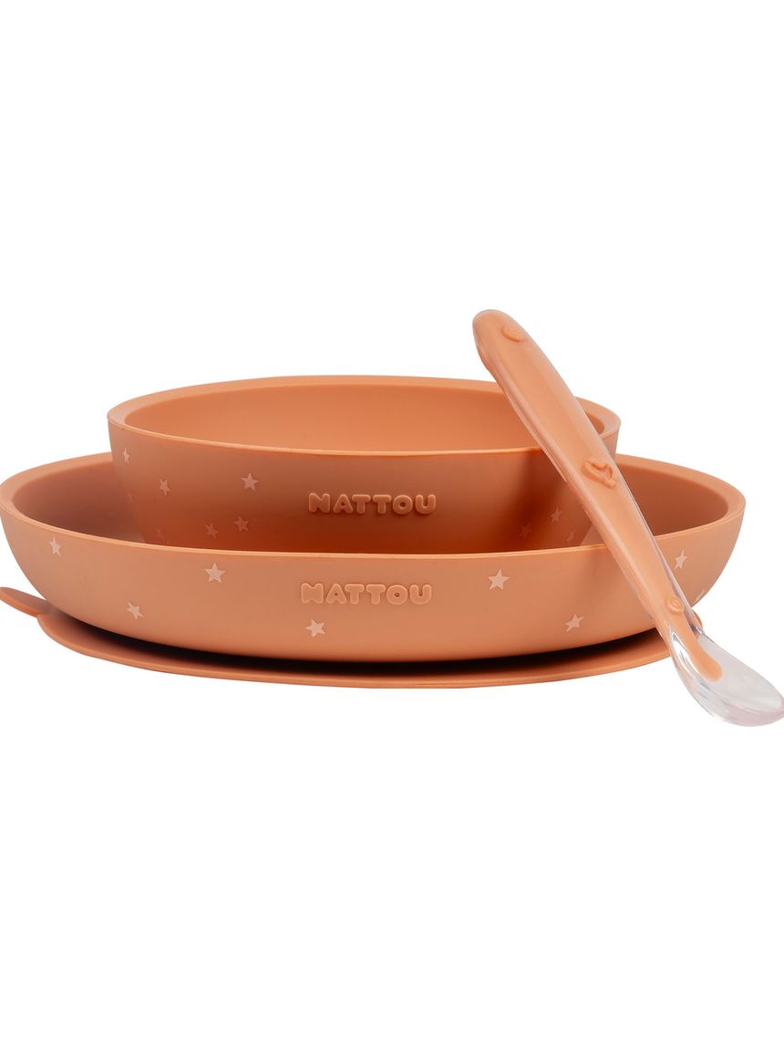Set 3 pezzi pappa in silicone terracotta e stelline - nattou
