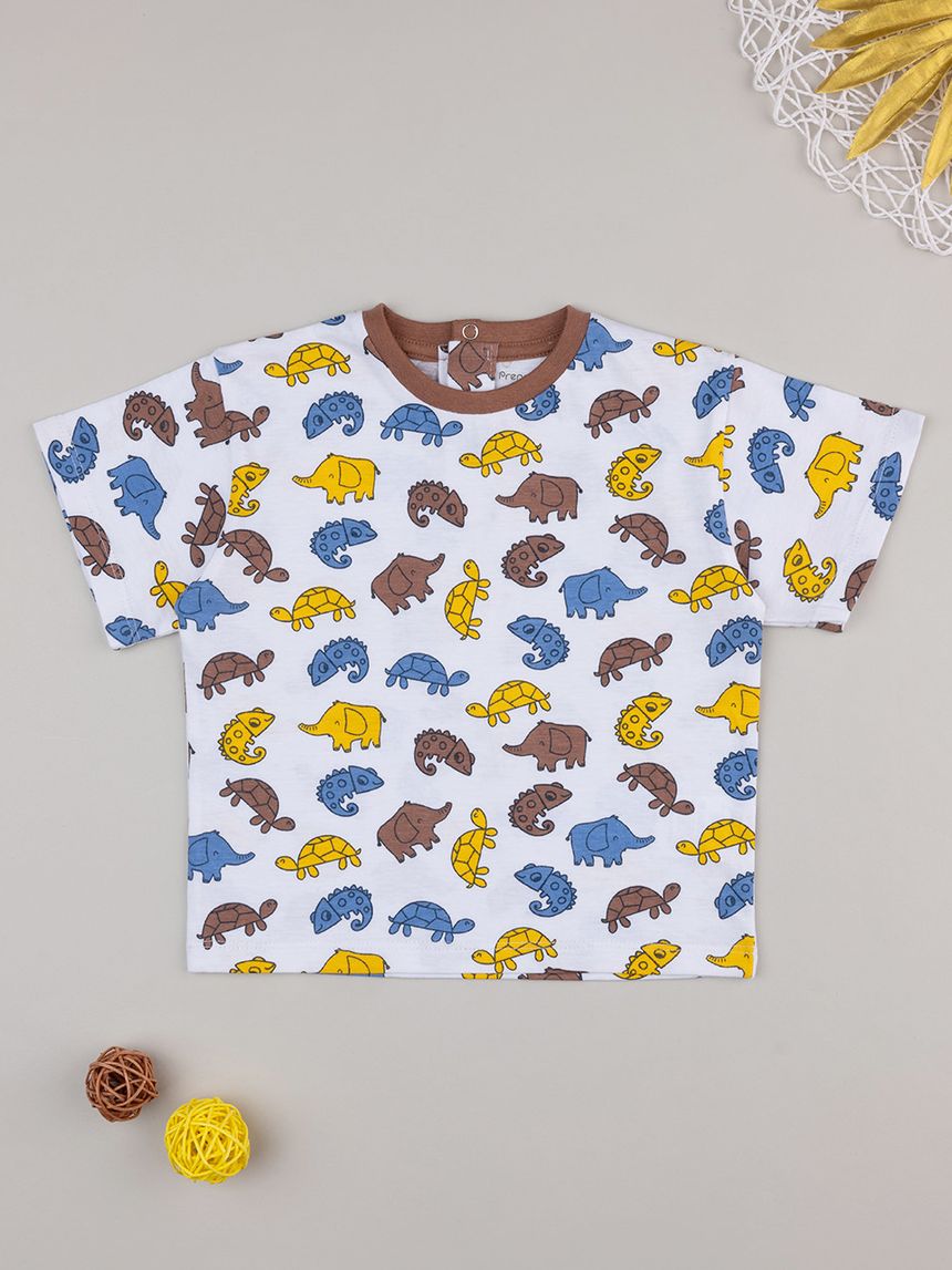 T-shirt bimbo bianca animaletti