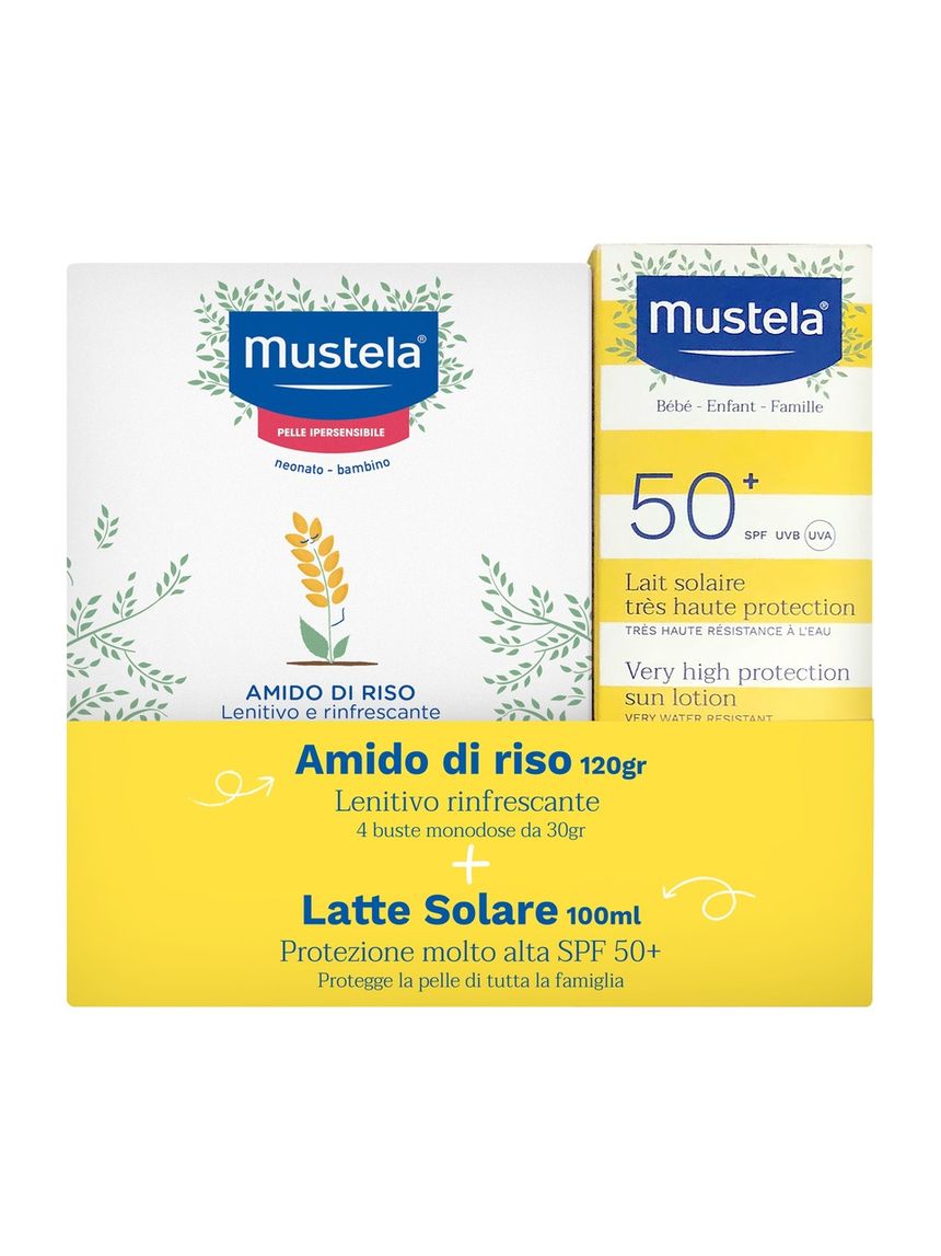 Latte solare protezione molto alta spf50+ 100ml + amido di riso 120gr - mustela