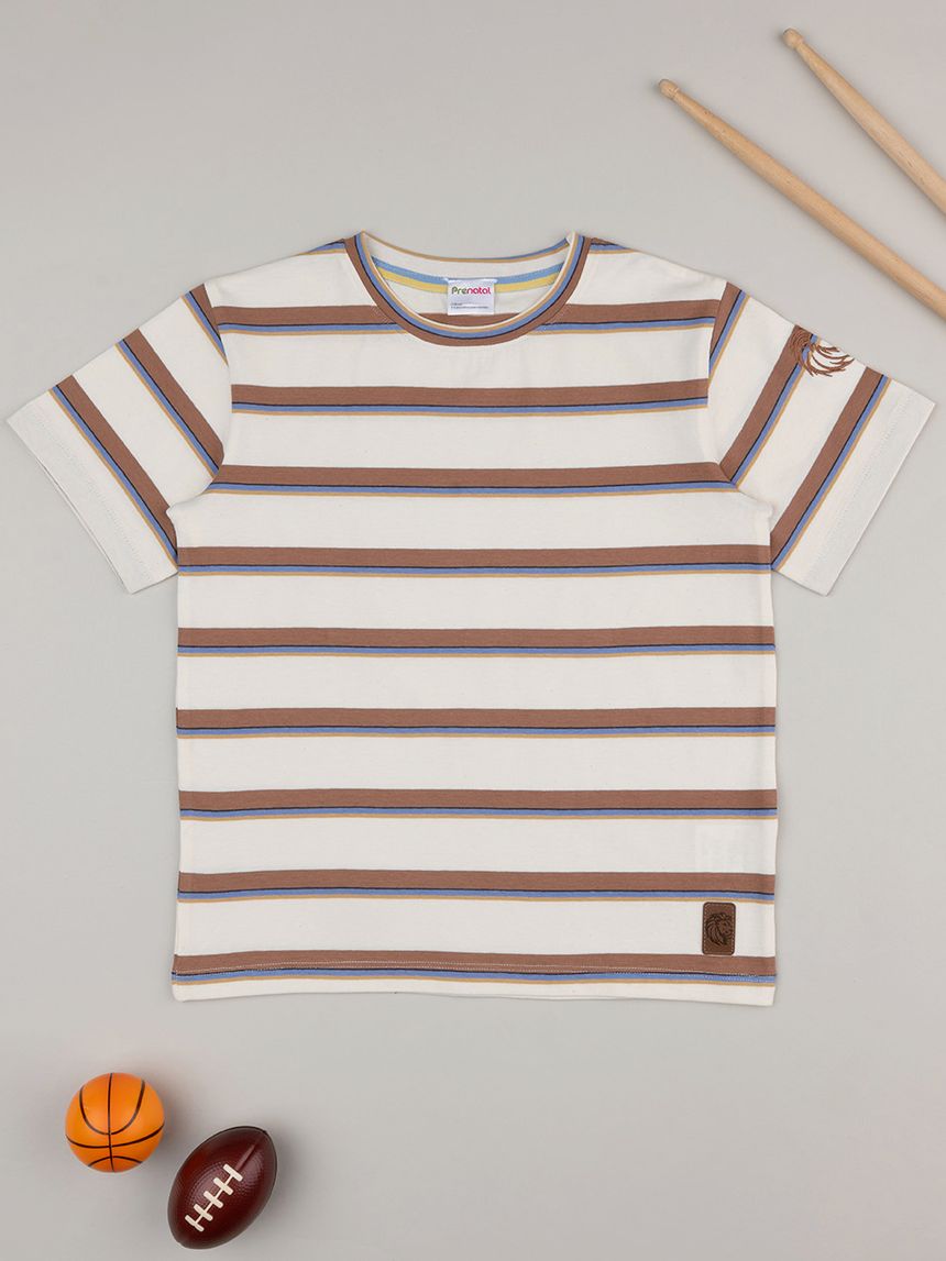 T-shirt bimbo rigata marrone