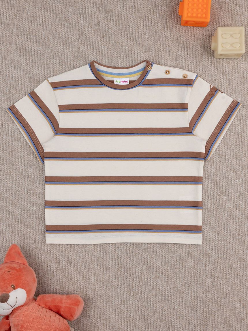 T-shirt bimbo mezza manica righe marroni