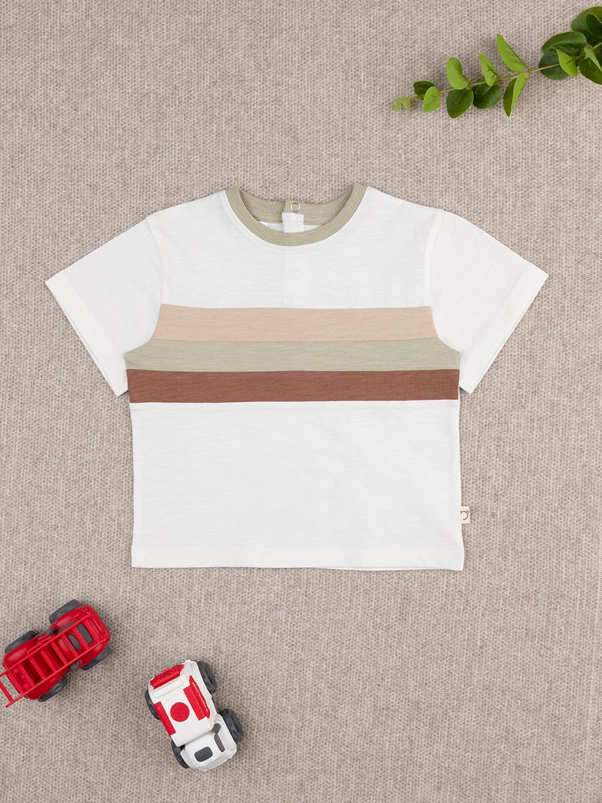 T-shirt bimbo rigata beige/verde/marrone