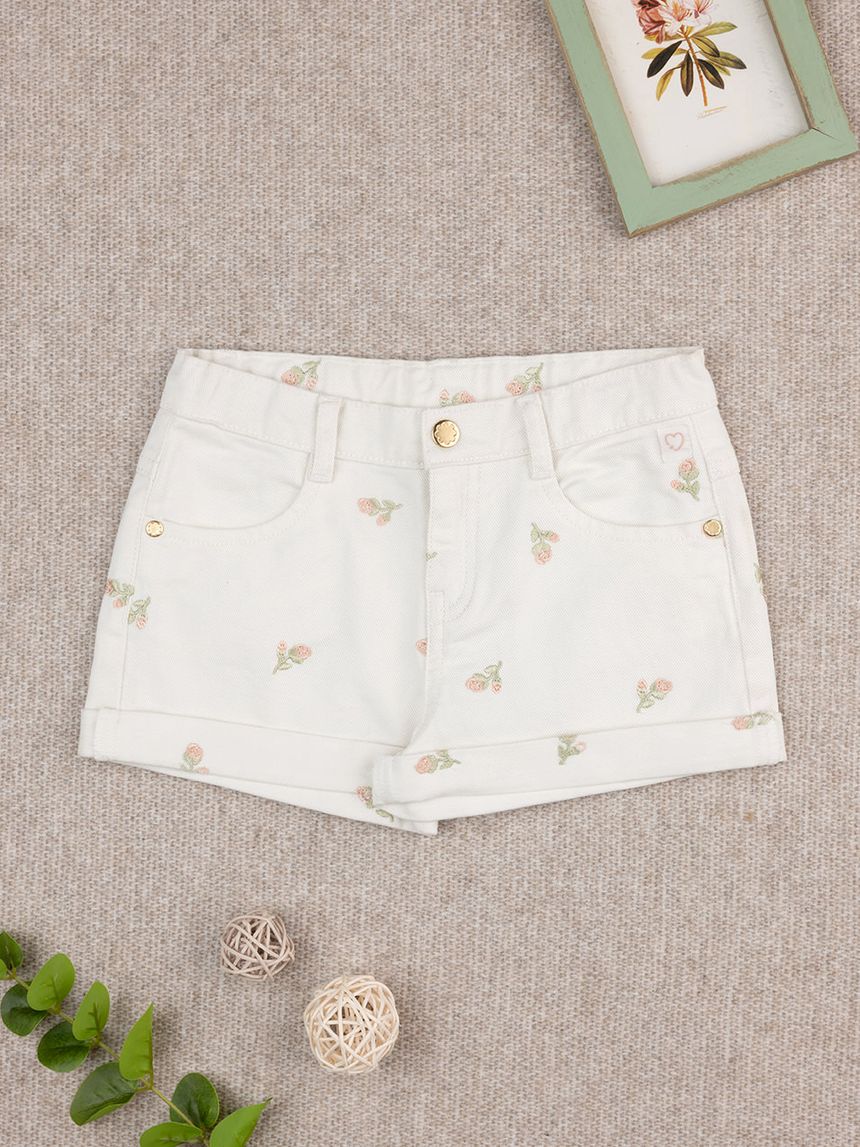 Shorts bimba panna con tulipani