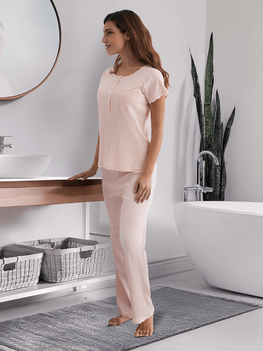 Pigiama premaman allattamento rosa con pizzo