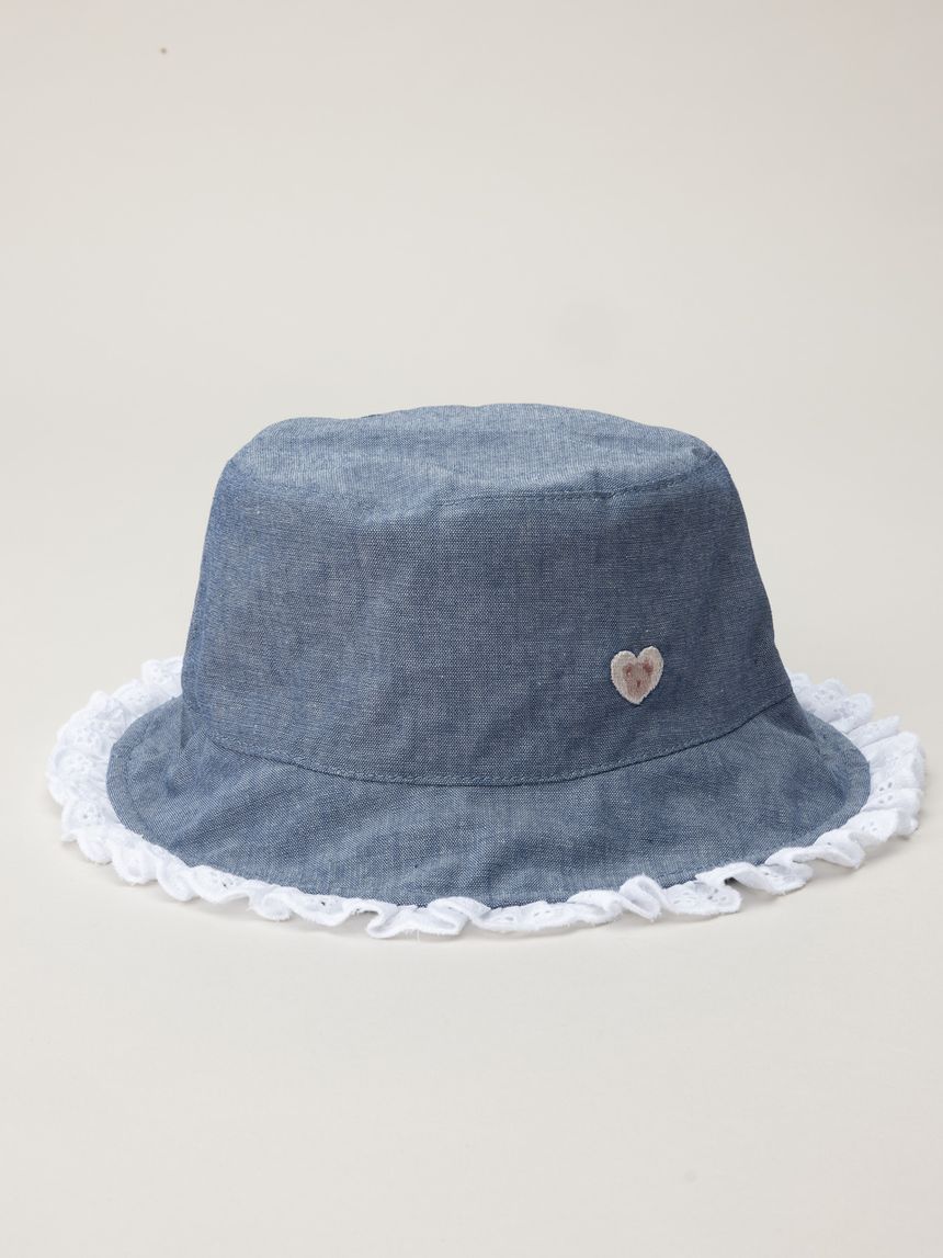 Cappello bambina denim e sangallo