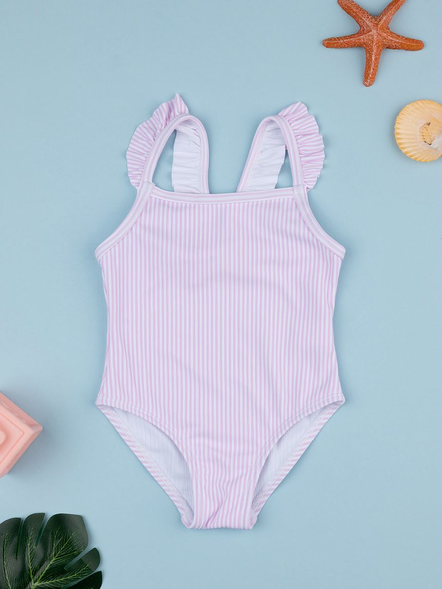 Costume intero bambina righe rosa