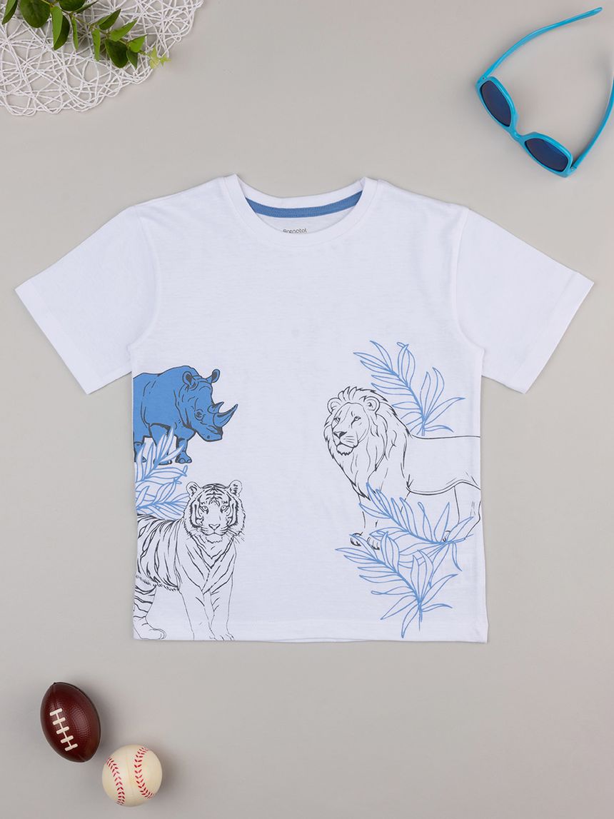 T-shirt bambino bianca/blu savana