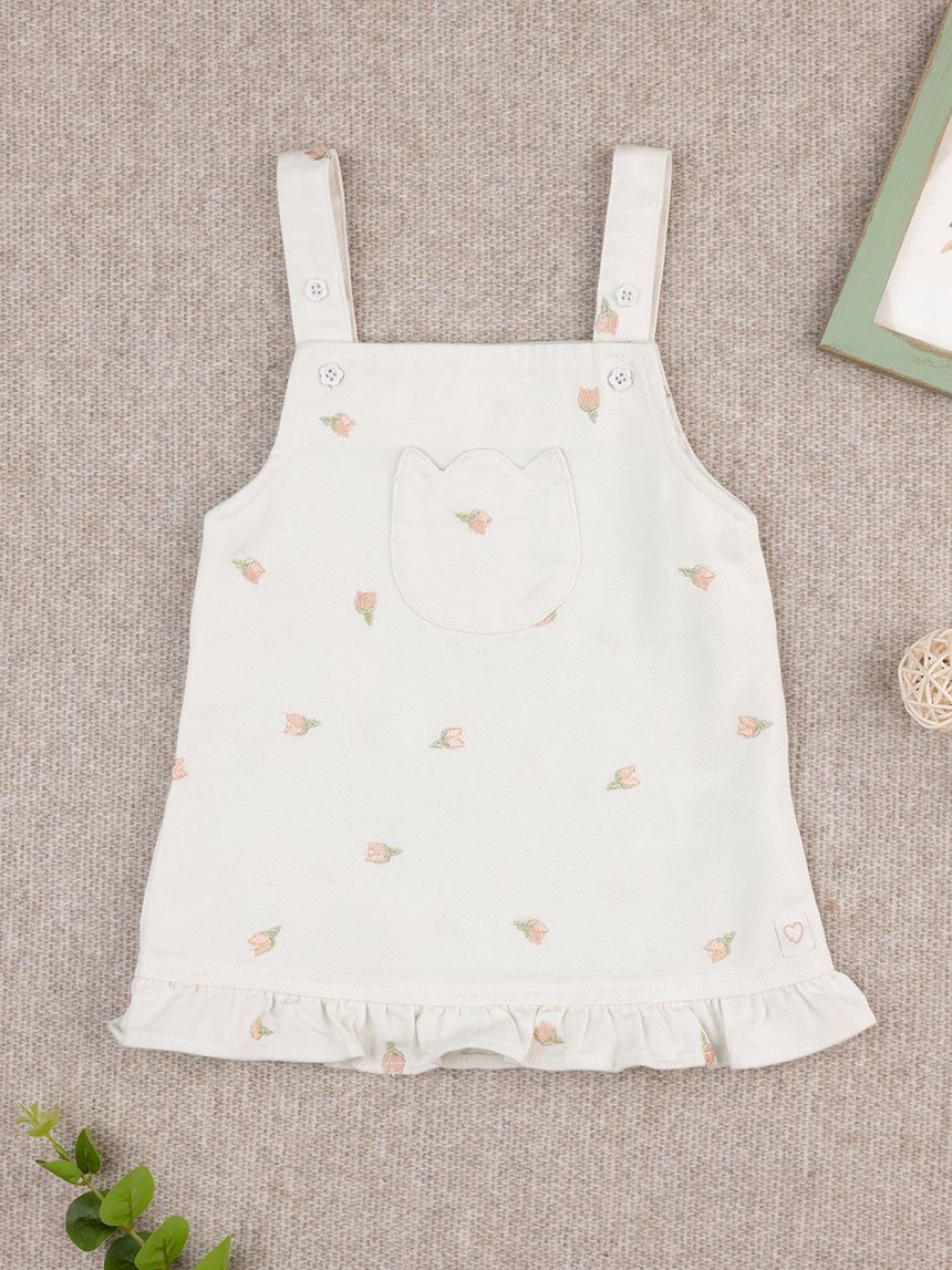 Salopette bimba panna con tulipani