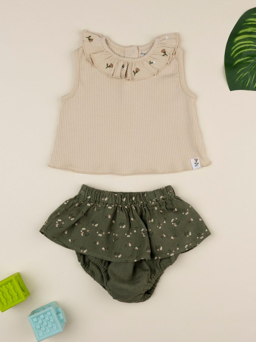 Completo bimba verde/beige