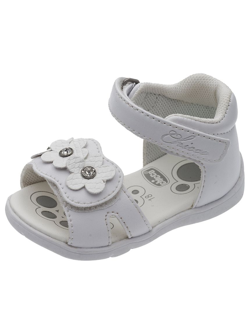 Sandalo goffry chicco bimba bianco con fiori