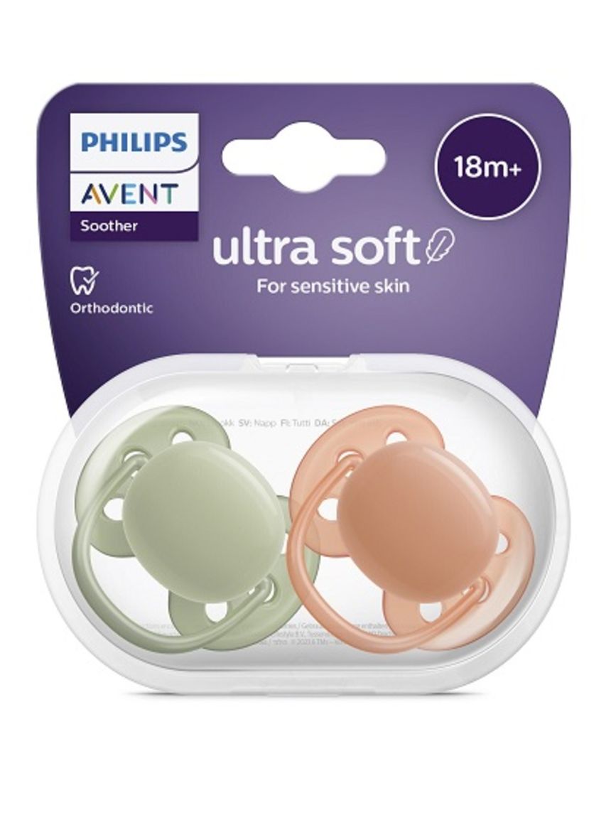 2 succhietti ultra soft 18m+ colore verde/terracotta – philips avent