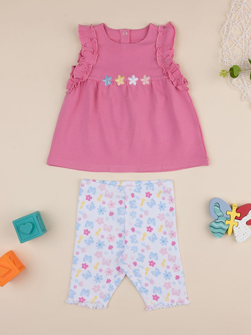 Completo bimba rosa con fiori