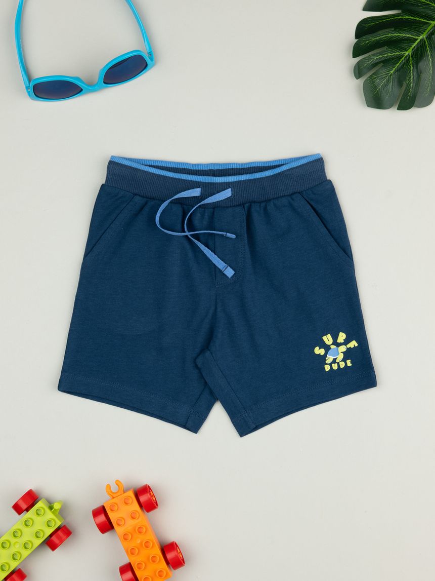 Pantaloni corti bimbo blu con stampa