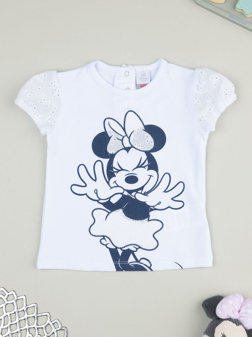 T-shirt bimba minnie maniche sangallo