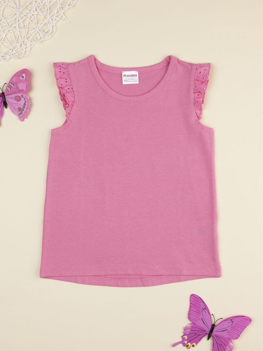 Canotta bambina rosa sangallo