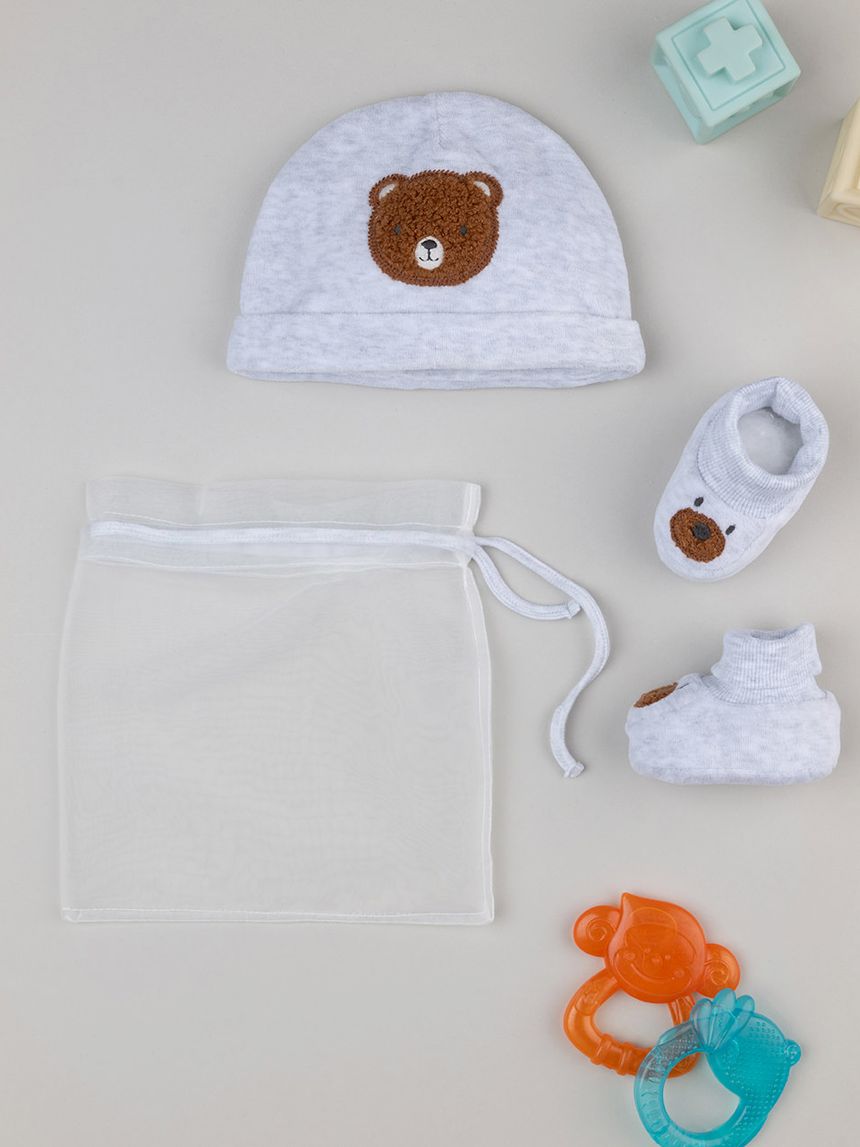 Set cappellino e babucce bimbo grigio