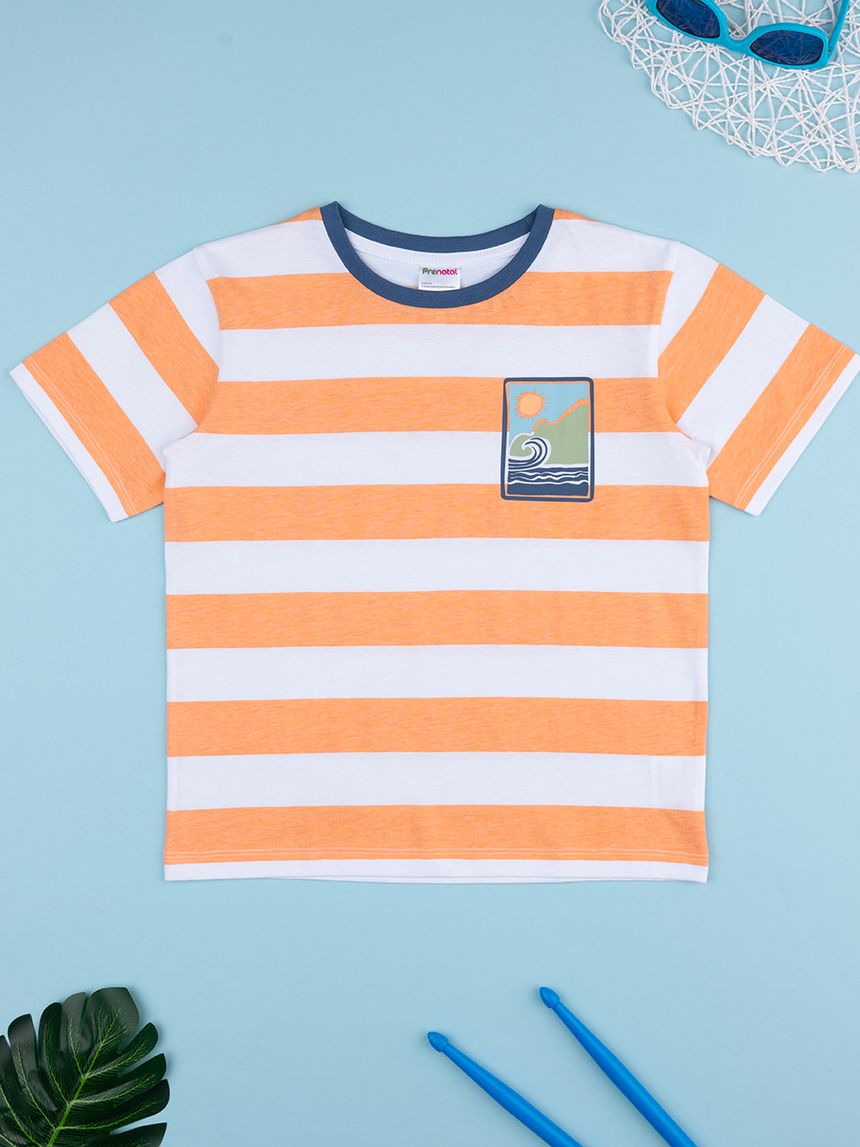 T-shirt bambino righe bianco/arancione