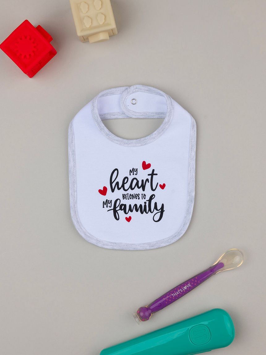 Bavaglino unisex bianco/grigio "family"