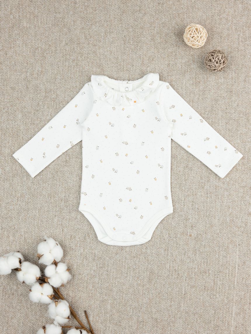 Body bimba bianco colletto a scialle