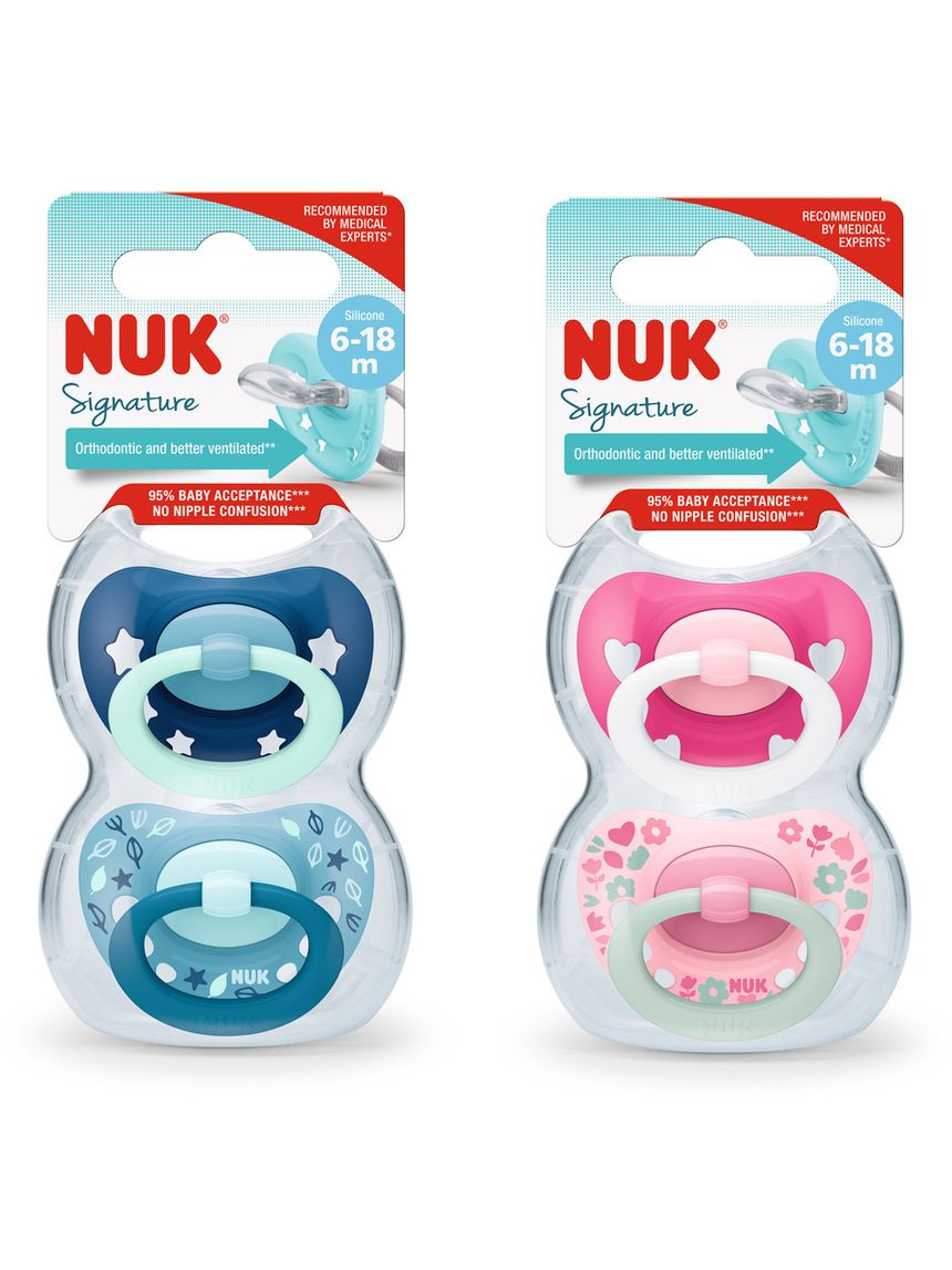 Succhietto signature silicone 6-18 2pz  colori assortiti - - nuk