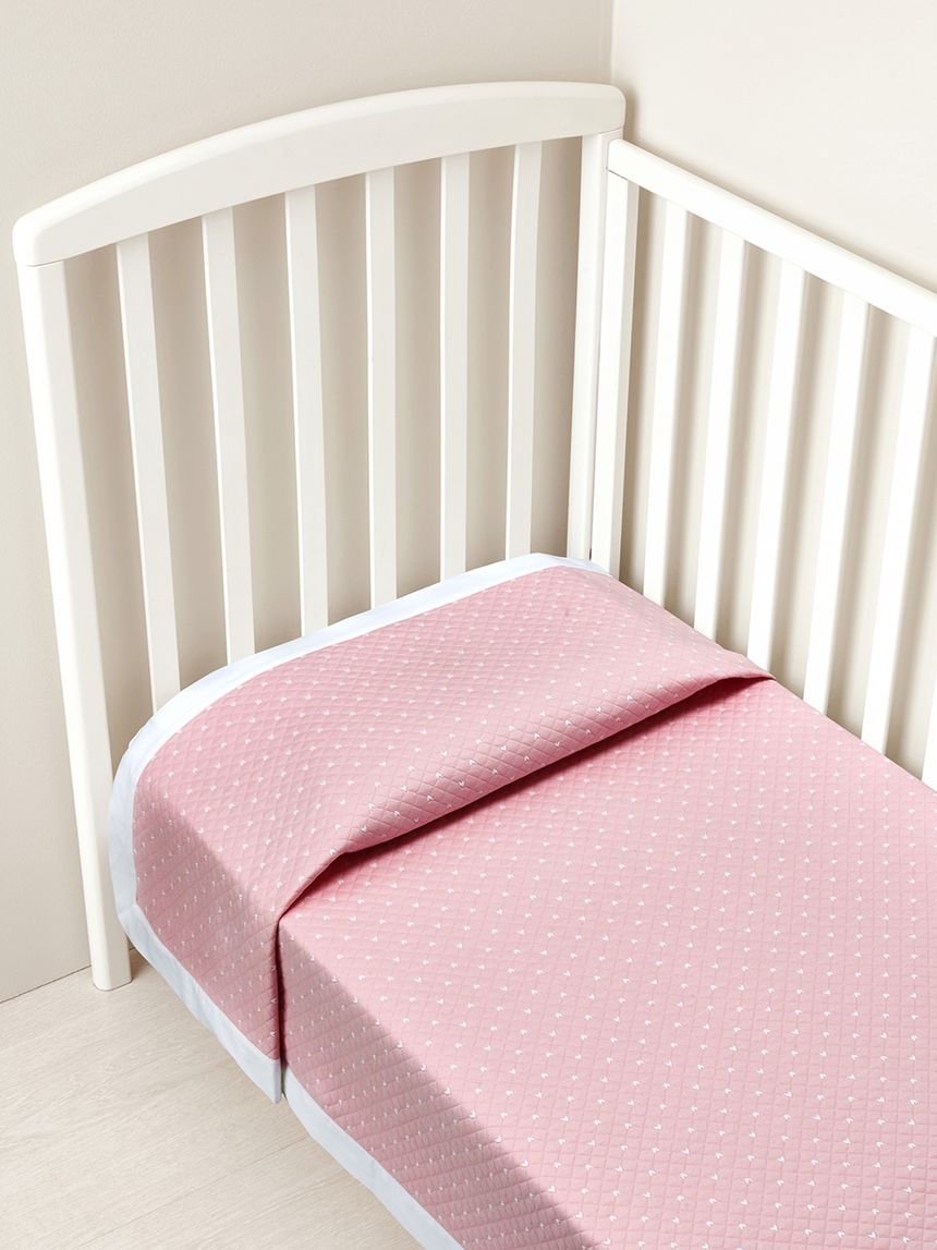 Coperta letto estiva rosa con bordo bianco