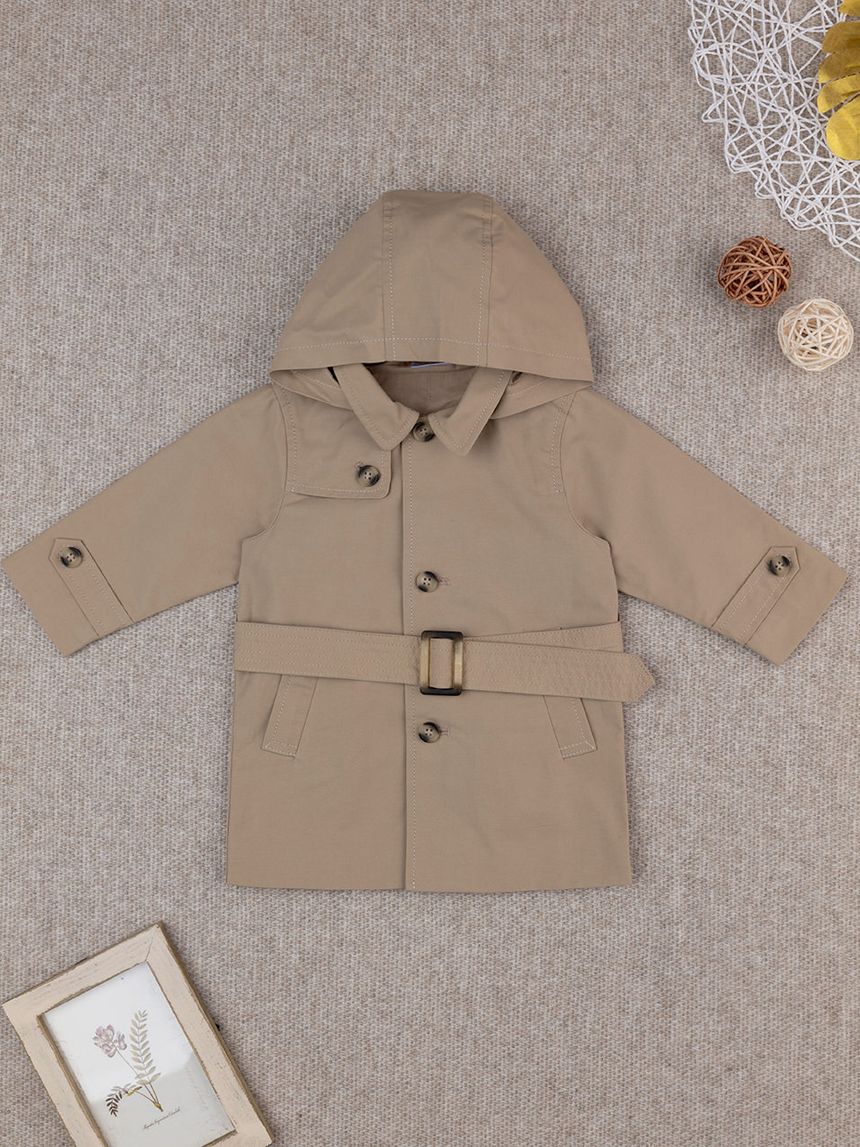 Trench con cappuccio bimbo marrone