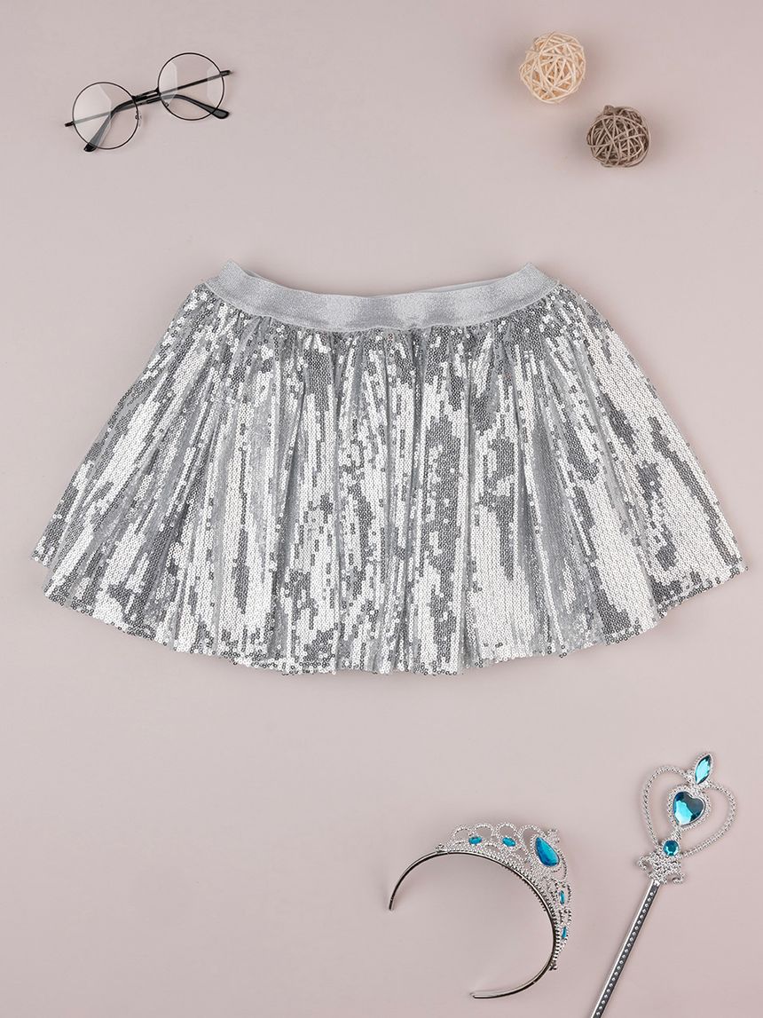 Gonna bimba grigia con paillettes
