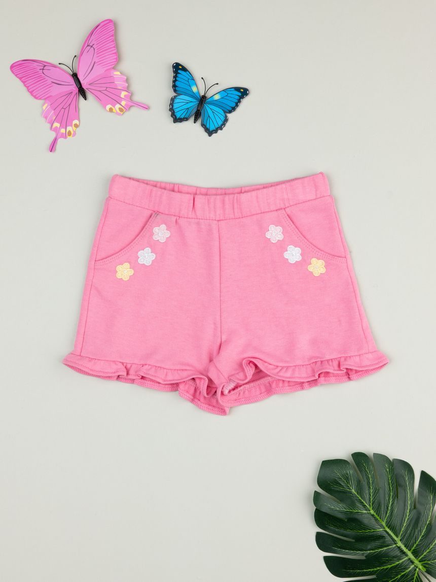 Shorts bimba rosa patch fiori