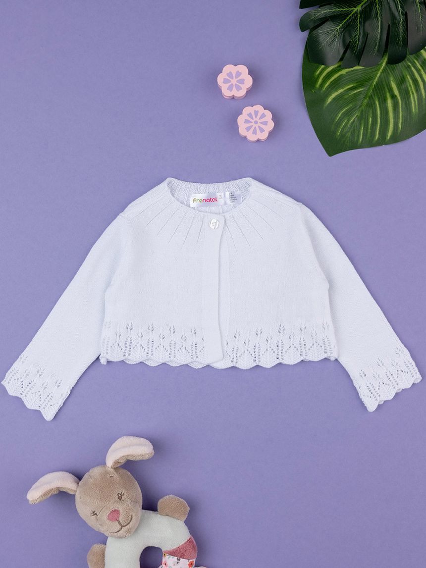 Cardigan tricot bimba bianco ricamato