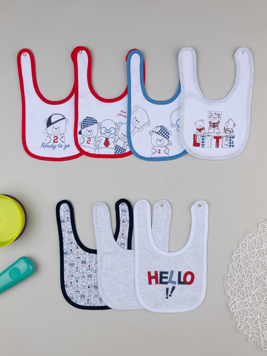 Pack 7 bavaglini interlock con stampa orsetti