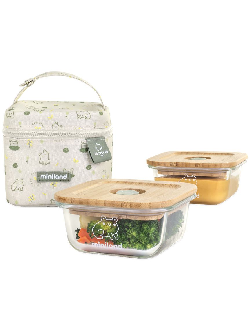 Set di contenitori eco square per alimenti e borsa trasporto ranocchie  - miniland