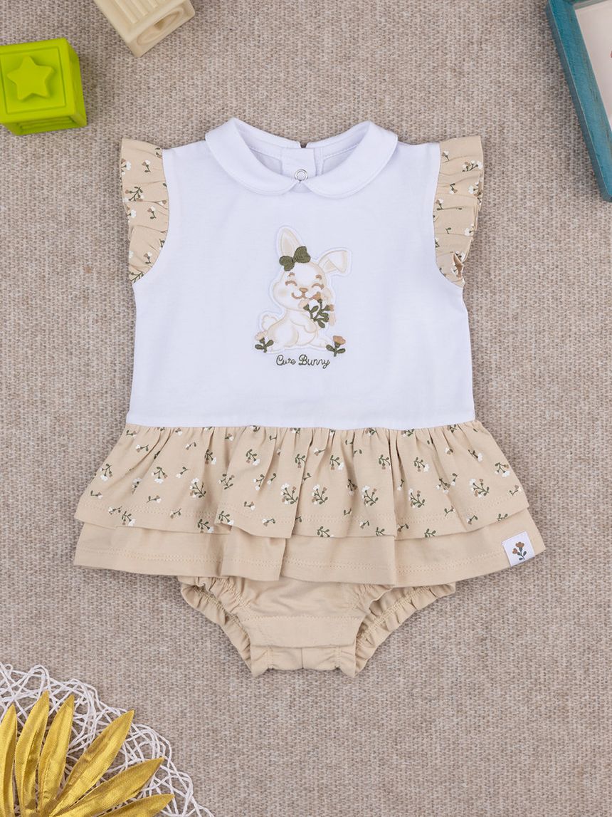 Pagliaccetto bimba beige coniglietto