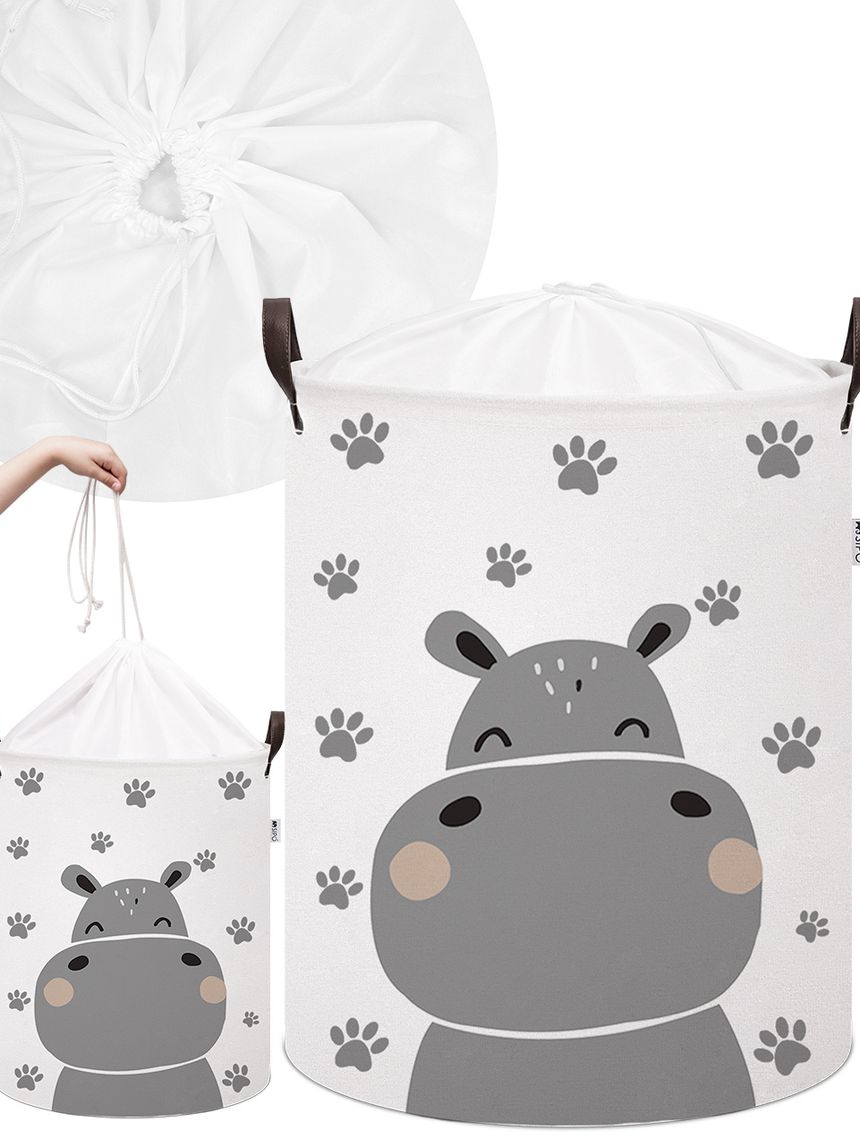 Cestino portagiochi in cotone ippopotamo - chiusura a cordoncino - 43 l - sipo