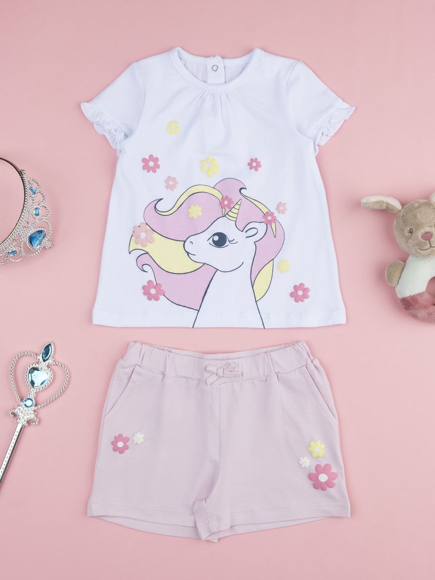 Completo bimba rosa/bianco unicorno