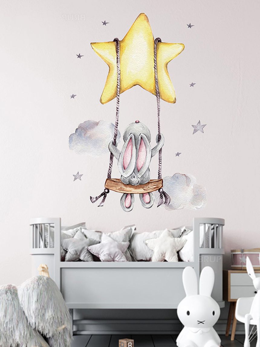 Adesivo decorativo da parete - coniglio sull'altalena - autoadesivo - sipo