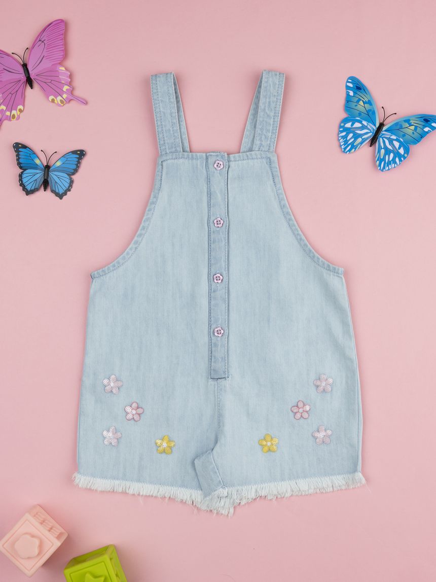 Salopette denim bambina fiori applicati
